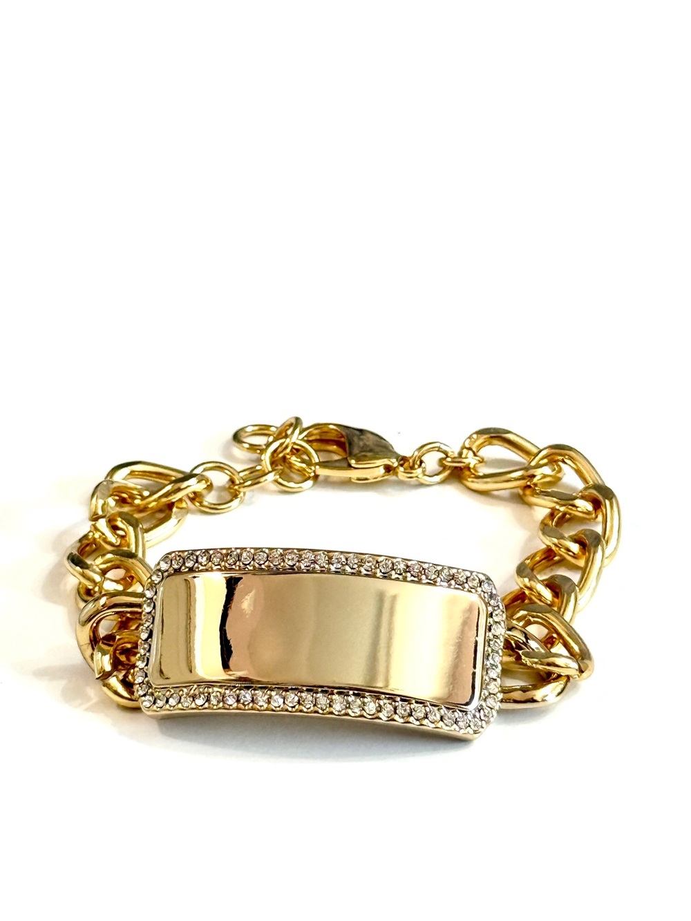 Neiman Marcus Gold Crystal Pavé ID Chain Bracelet NWT